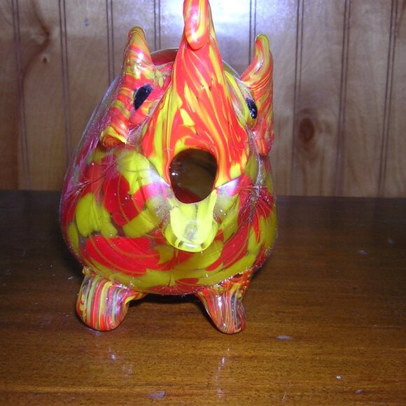 Fiery Red and Yellow Glass Elephant Art - Picture 2 of 16